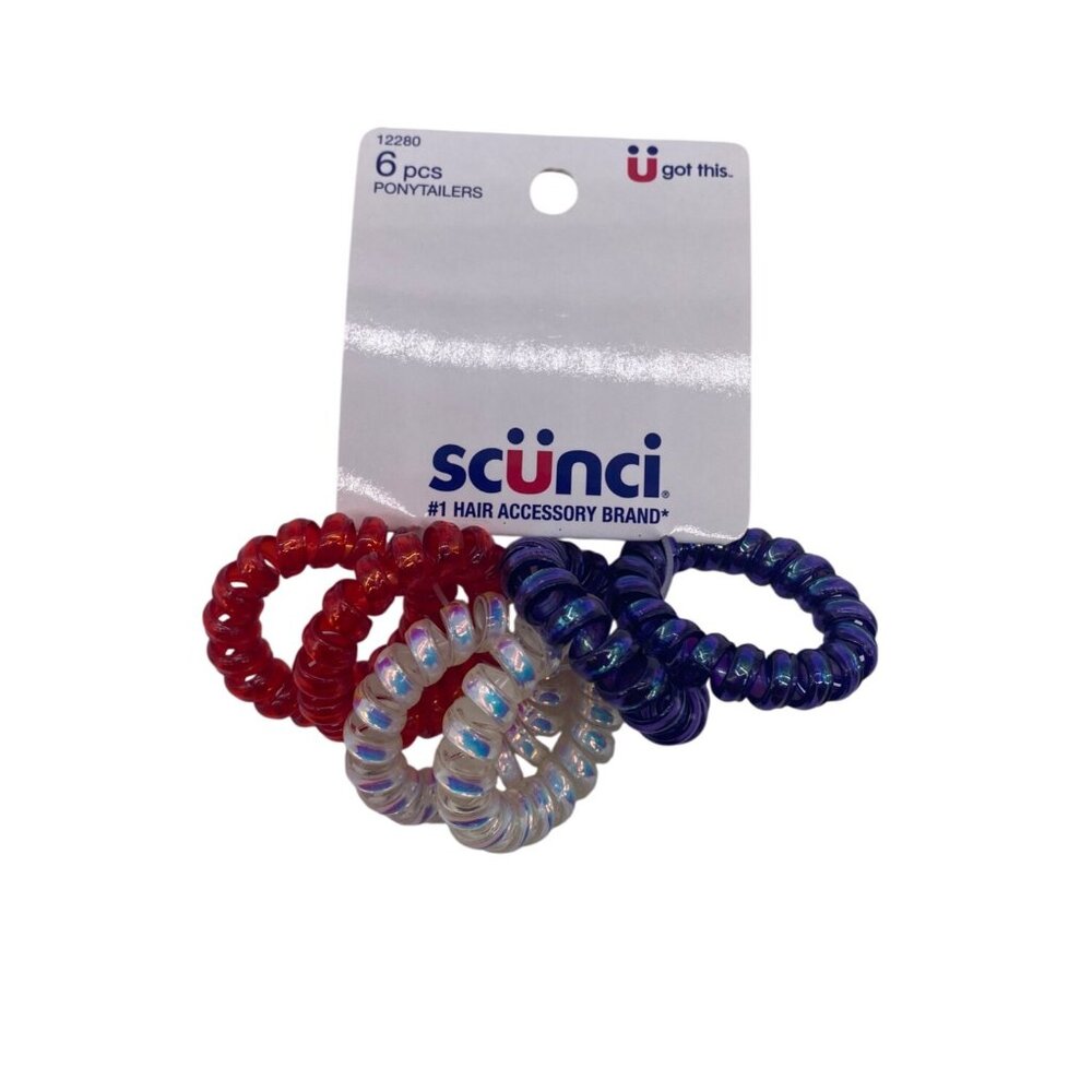 Scunci U Got This‎ Hair Coils Ponytailers Red White & Blue Spiral Design 12280